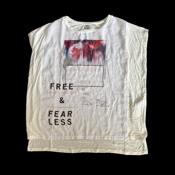 Abercrombie & Fitch Free & Fearless White Pink Graphic T-Shirt Blouse Mix Fabric - Picture 5 of 15